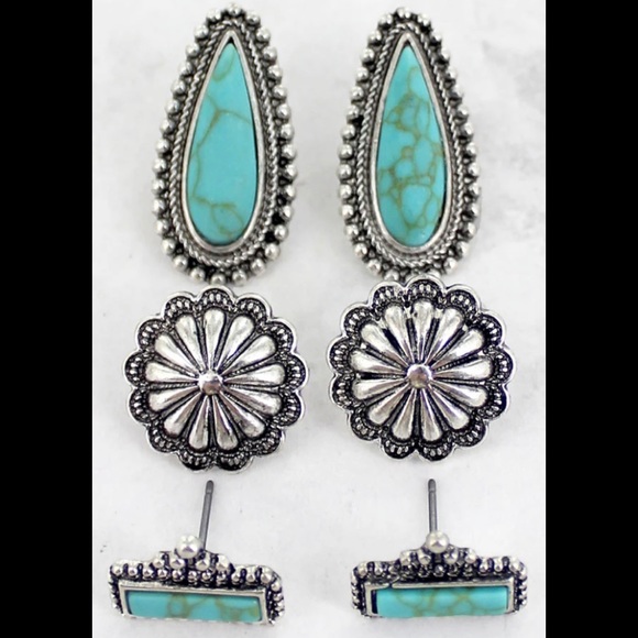Jewelry - Turquoise flower teardrop earrings 3 pair set
